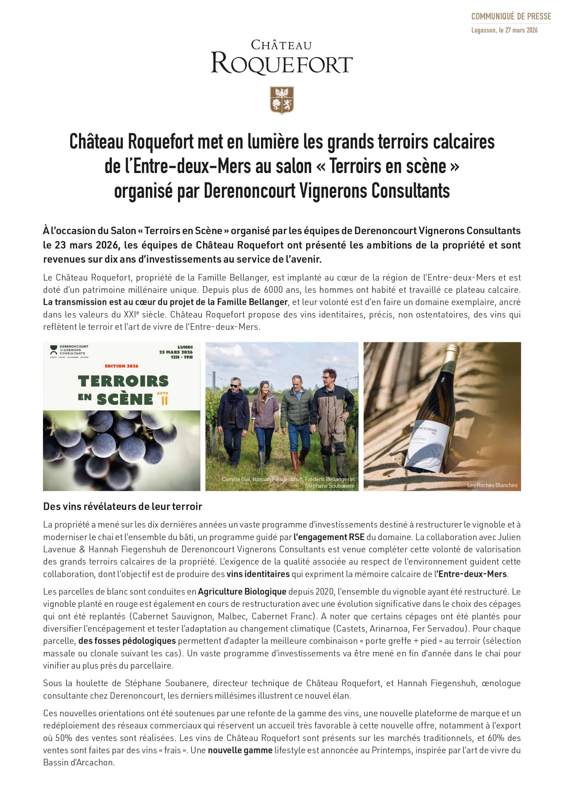 Chateau ROQUEFOR Terroirs en scene 2026